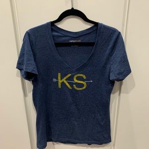 Navy v neck Kansas T-shirt